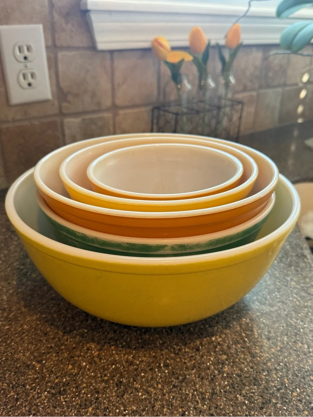 Vintage Nesting Mixing Bowls - Yellow, Green, Orange Set
